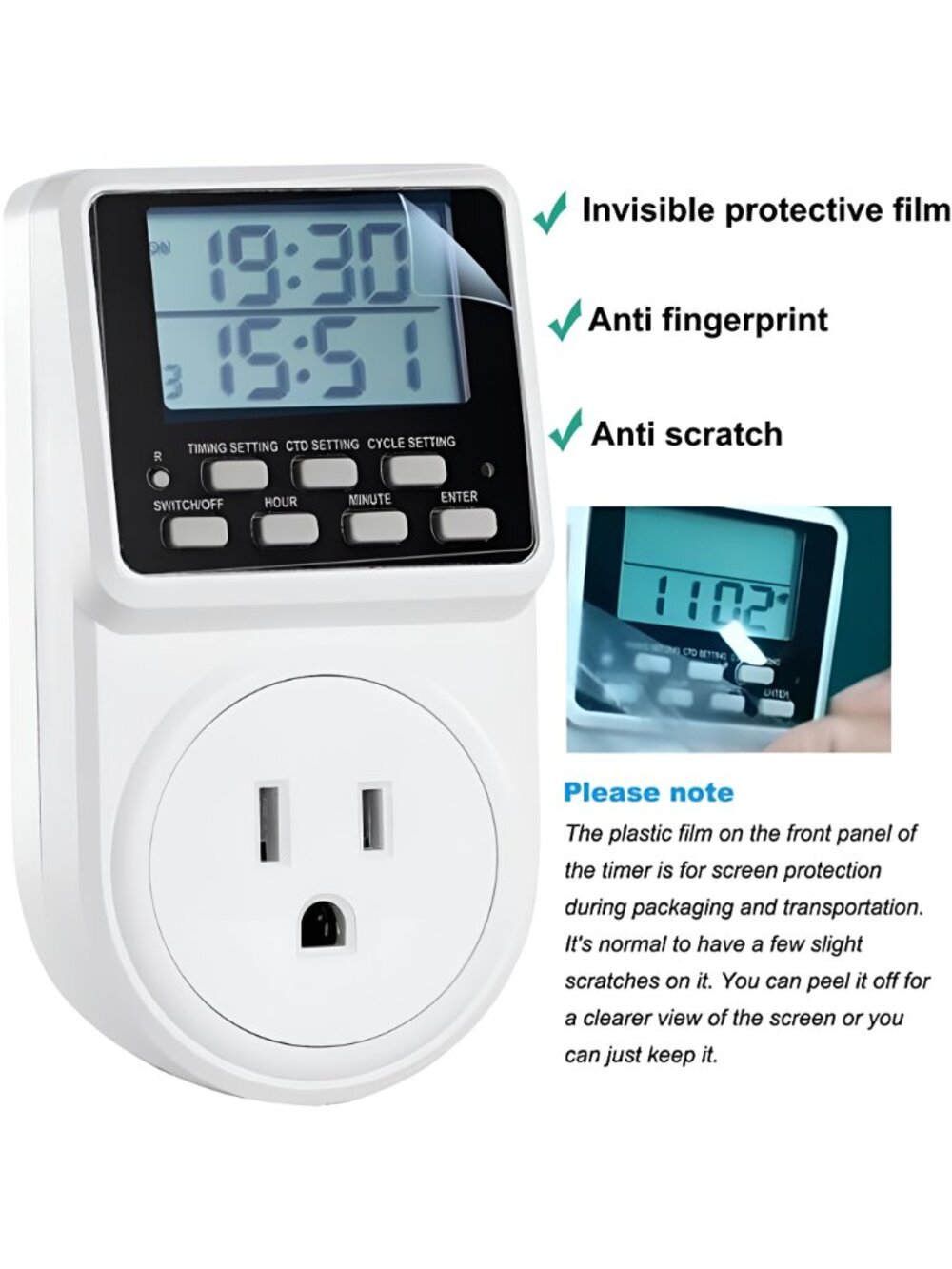 Digital Infinite Repeat Cycle Intermittent Timer Plug, Programmable, 1 pack - Picture 2 of 6